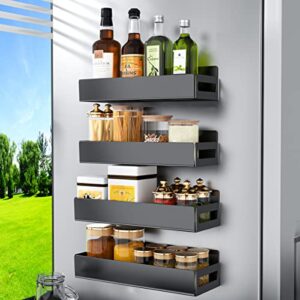 bietcr magnetic spice rack for refrigerator , metal magnetic fridge shelf，strong magnetic shelves for refrigerator and microwave oven（4 pack，black ）
