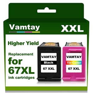 remanufactured 67 xxl ink cartridges replacement for hp 67xl 67 xl ink cartridges black/color combo pack compatible with hp deskjet 2700 2732 envy 6000 6400 6455 deskjet plus 4100 4152 4155 printers