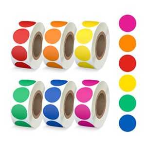 Misofuki 3000 PCS 3/4" Round Color Coding Circle Dot Labels Includes Bright Yellow Green Red Pink Orange Blue(6 Rolls,500 Labels/Roll)