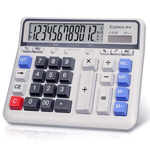 comix desktop calculator solar battery dual power with 12-digit large lcd display and large computer keys office calculator for home office school