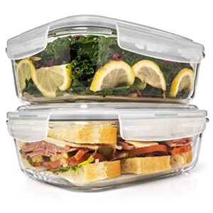 6.5 cups/ 52 oz 4 piece (2 containers +2 lids) glass food storage/ baking container set w/locking lid – for storing & serving bpa free & leak proof – microwave, dishwasher, fridge, freezer n oven safe