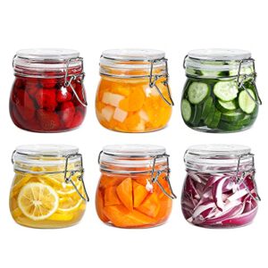 comsaf airtight glass canister set of 6 with lids 17oz food storage jar round – storage container with clear preserving seal wire clip fastening for kitchen canning cereal,pasta,sugar,beans,spice