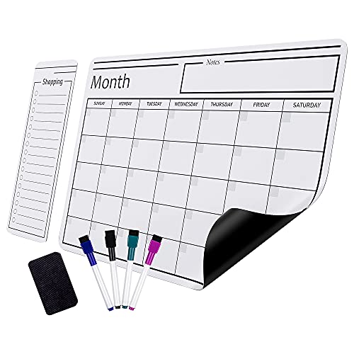 Amazon Basics Magnetic Dry Erase Whiteboard Calendar, 12" x 17", Includes 4 markers and eraser