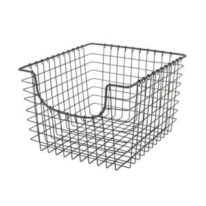 spectrum diversified scoop wire basket, vintage-inspired steel storage solution for kitchen, pantry, closet, bathroom, craft room & garage, pack of 1, industrial gray