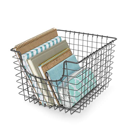 Spectrum Diversified Scoop Wire Basket, Vintage-Inspired Steel Storage Solution for Kitchen, Pantry, Closet, Bathroom, Craft Room & Garage, Pack of 1, Industrial Gray