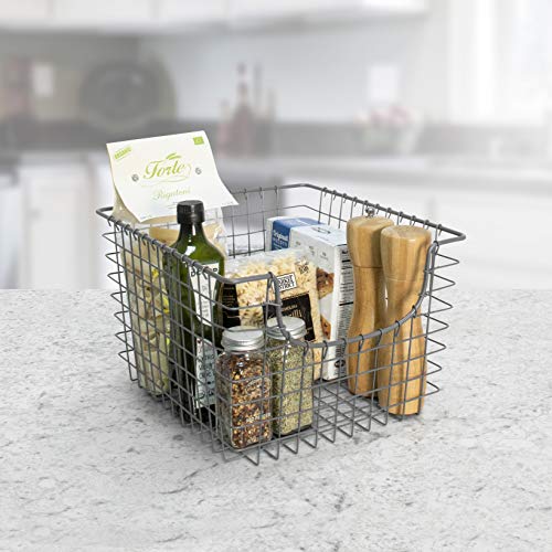 Spectrum Diversified Scoop Wire Basket, Vintage-Inspired Steel Storage Solution for Kitchen, Pantry, Closet, Bathroom, Craft Room & Garage, Pack of 1, Industrial Gray