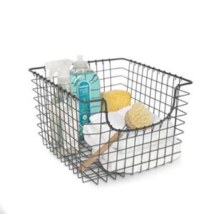 Spectrum Diversified Scoop Wire Basket, Vintage-Inspired Steel Storage Solution for Kitchen, Pantry, Closet, Bathroom, Craft Room & Garage, Pack of 1, Industrial Gray