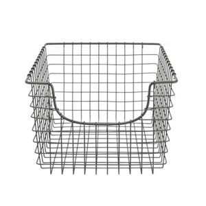 Spectrum Diversified Scoop Wire Basket, Vintage-Inspired Steel Storage Solution for Kitchen, Pantry, Closet, Bathroom, Craft Room & Garage, Pack of 1, Industrial Gray