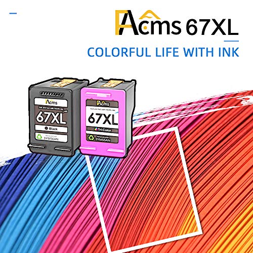 FACMS Remanufactured Ink Cartridge Replacement for HP 67 67XL for Envy 6052 6058 6075 DeskJet 2732 2755 DeskJet Plus 4152 4155 4158 Printer (1 Black 1 Tri-Color)