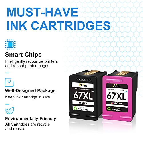 FACMS Remanufactured Ink Cartridge Replacement for HP 67 67XL for Envy 6052 6058 6075 DeskJet 2732 2755 DeskJet Plus 4152 4155 4158 Printer (1 Black 1 Tri-Color)
