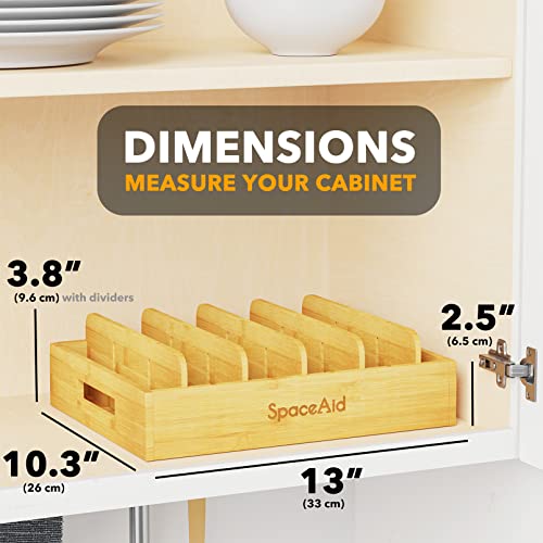 SpaceAid Bamboo Lid Organizer, Kitchen Pantry Lid Holder with 5 Adjustable Dividers for Cabinets, Food Storage Container Organizer for Plastic Lids, Includes Blank Writable Labels