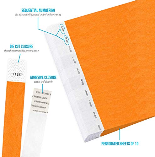 WristCo Neon Orange ¾” Tyvek Wristbands – 500 Pack | Waterproof Paper Bracelets for Concerts & Events