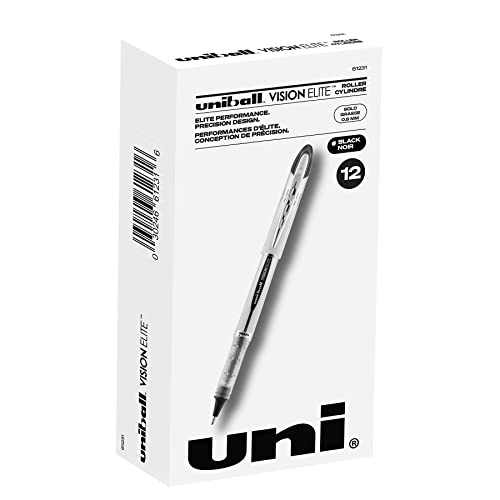 uniball Vision Elite Rollerball Pens with 0.8mm Bold Point, Black, 12 Count