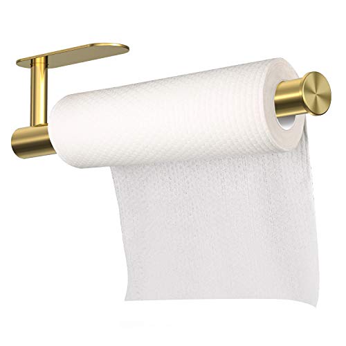 Adhesive Paper Towel Holder, No Drilling Paper Tower Rack, Stainless Steel Rust-Proof and Durable, Suitable for Kitchen, Bathroom, 11.8 inch, Gold