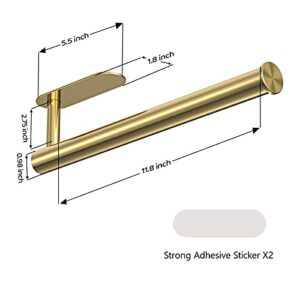 Adhesive Paper Towel Holder, No Drilling Paper Tower Rack, Stainless Steel Rust-Proof and Durable, Suitable for Kitchen, Bathroom, 11.8 inch, Gold