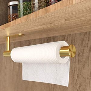 Adhesive Paper Towel Holder, No Drilling Paper Tower Rack, Stainless Steel Rust-Proof and Durable, Suitable for Kitchen, Bathroom, 11.8 inch, Gold