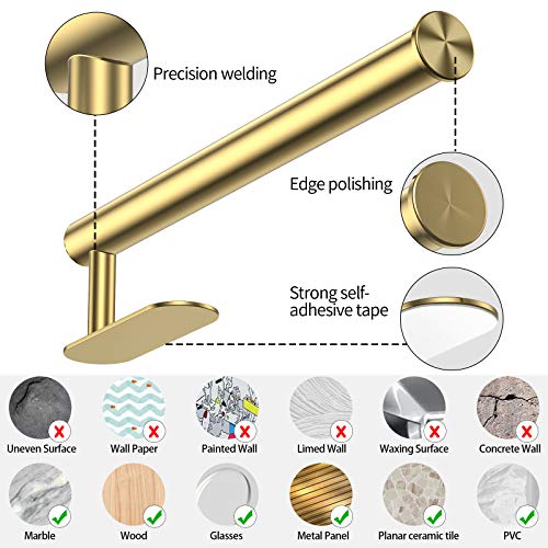 Adhesive Paper Towel Holder, No Drilling Paper Tower Rack, Stainless Steel Rust-Proof and Durable, Suitable for Kitchen, Bathroom, 11.8 inch, Gold