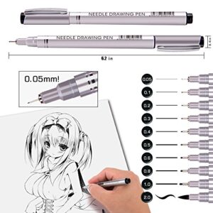 PANDAFLY Precision Micro-Line Pens, 10 Size Black Micro-Pen Fineliner Ink Pens, Waterproof Archival Ink Multiliner Pens for Artist Illustration, Calligraphy, Sketching, Technical Drawing
