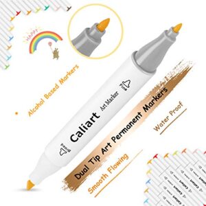 Caliart 81 Colors Alcohol Based Markers, Dual Tip Permanent Artist Art Markers Sketch Markers for Adult Kid Coloring Book, Illustration Painting Card Making, Bonus 1 Colorless Alcohol Marker Blender