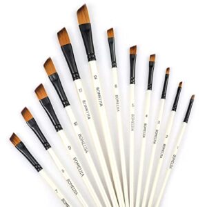 gethpen angular paint brushes nylon hair angled watercolor pait brush set for acrylics watercolors gouache inks oil and tempera(12pcs pearl white angled paintbrush set)