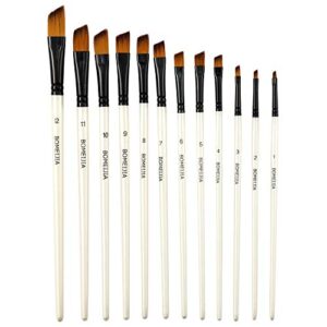 GETHPEN Angular Paint Brushes Nylon Hair Angled Watercolor Pait Brush Set for Acrylics Watercolors Gouache Inks Oil and Tempera(12pcs Pearl White Angled Paintbrush Set)