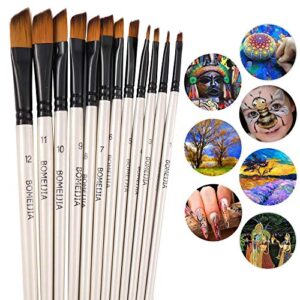 GETHPEN Angular Paint Brushes Nylon Hair Angled Watercolor Pait Brush Set for Acrylics Watercolors Gouache Inks Oil and Tempera(12pcs Pearl White Angled Paintbrush Set)