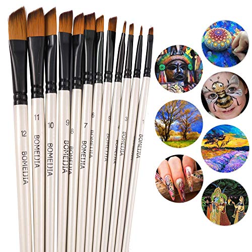 GETHPEN Angular Paint Brushes Nylon Hair Angled Watercolor Pait Brush Set for Acrylics Watercolors Gouache Inks Oil and Tempera(12pcs Pearl White Angled Paintbrush Set)