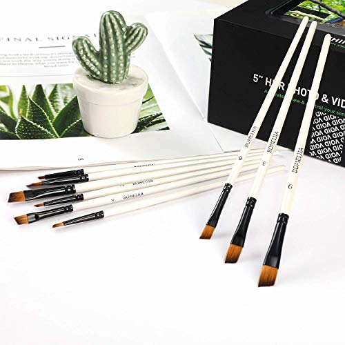 GETHPEN Angular Paint Brushes Nylon Hair Angled Watercolor Pait Brush Set for Acrylics Watercolors Gouache Inks Oil and Tempera(12pcs Pearl White Angled Paintbrush Set)