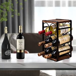 Soduku Rustic Wood Countertop Wine Rack 6 Bottles No Need Assembly