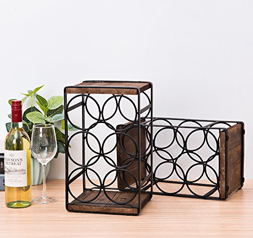 Soduku Rustic Wood Countertop Wine Rack 6 Bottles No Need Assembly