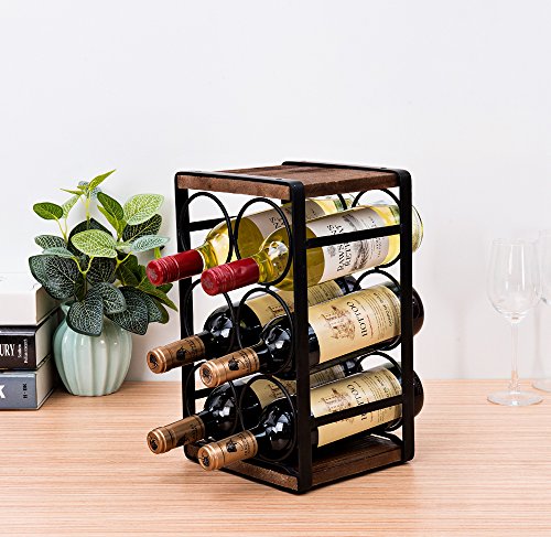 Soduku Rustic Wood Countertop Wine Rack 6 Bottles No Need Assembly