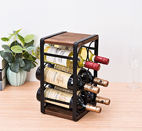 Soduku Rustic Wood Countertop Wine Rack 6 Bottles No Need Assembly