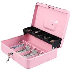 xydled cash box with money tray and key lock,tiered, cantilever design,4 bill / 5 coin slots,11.8″ x 9.5″ x 3.5″,pink