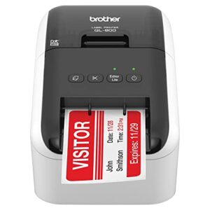 brother ql-800 high-speed professional label printer – usb connectivity, black and red printing, 2.4″ wide, 300 x 300 dpi, 93 labels per minute, automatic cutter, postage and barcode printer