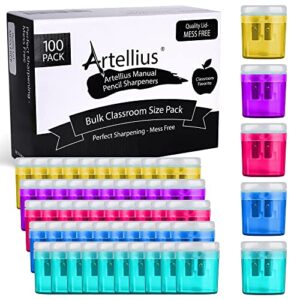 100 Pack Bulk Pencil Sharpeners - Double Hole Sharpener for Classroom Supplies, Manual Pencil Sharpener for Kids, Colored Pencil Sharpener for School Supplies. Handheld Pencil and Crayon Sharpener