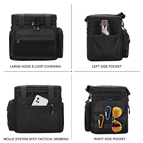 Gafetrey Tactical Lunch Box for Men, Insulated Lunch Bag Adult, Thermal Lunchbox Leakproof Waterproof Cooler Bag, Dual Compartment Lunch tote, Large Lunch Pail for Work Office Camping Travel(Black)