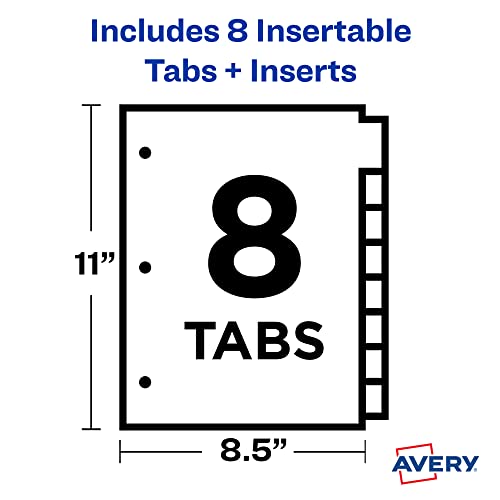 Avery Dividers for 3 Ring Binders, 8-Tab Binder Dividers, Plastic Binder Dividers, Insertable Big Tabs, Multicolor, 3 Sets (71901)