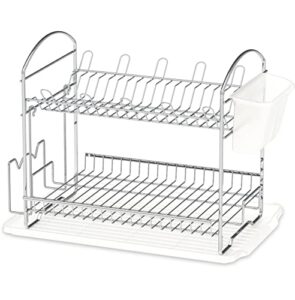 simple houseware 2-tier dish rack with drainboard, chrome