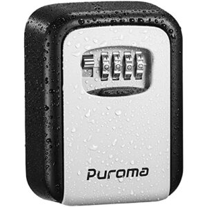 puroma security key lock box, 4-digit combination waterproof portable key storage lockbox wall mount 5 key large capacity for house key, special car key, id card (black & gray)