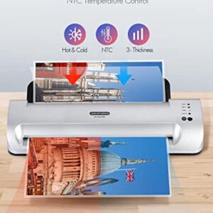 Laminator Machine, SINOPUREN 13-inch Thermal Laminator, with Paper Trimmer, Corner Rounder, 10 Pouches Sheets, Quick Warm-Up, Cold and Hot Laminating for Home/School/Office