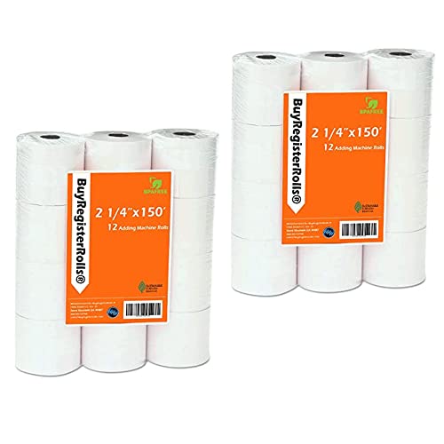 (24 Rolls) 2 1/4 x 150 ft White Adding Machine Tape Paper Rolls Premium One Ply Register Adding Machine/Calculator Paper Rolls Printing Calculator 10 Key