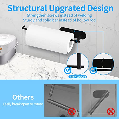 Hanging Paper Towel Holder Under Cabinet, Black Paper Towel Holder Wall Mount, Adhesive/Drilling Paper Towel Rack for Kitchen Towel Rolls Bathroom Wall, Black Toilet Paper Holder Stainless Steel