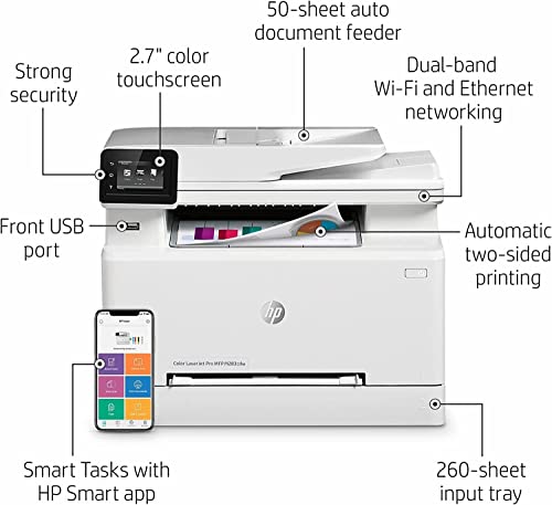 HP Color Laserjet Pro MFP M283cdw Wireless All-in-One Laser Printer, White - Print Scan Copy Fax - 2.7" LCD Display, 22 ppm, 600 dpi, Auto 2-Sided Printing, 50-Sheet ADF, Ethernet, USB, Cbmoun