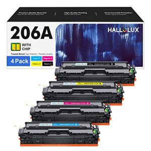 hallolux 206a toner cartridge (with chip) replacement for 206a 206x w2110a w2110x compatible with color pro mfp m283fdw m283cdw m283 m255 m255dw m282nw printer toner (4 pack)