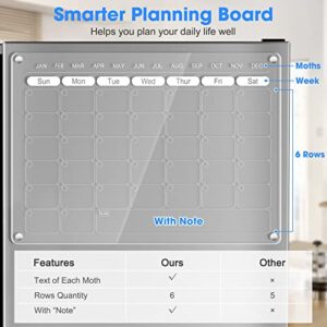 OORAII Magnetic Acrylic Calendar for Fridge Refrigerator Monthly Dry Erase Board w/ 8 Markers & Magnetic Pen Holder, Organic Glass Clear Planning Whiteboard Workout Board Meal Planner Magnetic 16x12''