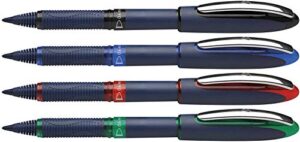 schneider one business rollerball pen, 0.6 mm ultra-smooth tip, blue barrel, four-pack, one each of: black, red, blue, green (183094)