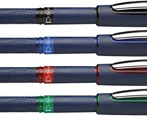 Schneider One Business Rollerball Pen, 0.6 mm Ultra-Smooth Tip, Blue Barrel, Four-Pack, One Each of: Black, Red, Blue, Green (183094)