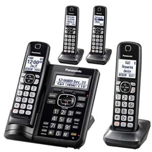 panasonic cordless phone system with answering machine, one-touch call block, enhanced noise reduction, talking caller id and intercom voice paging – 4 handsets – kx-tgf544b (black)