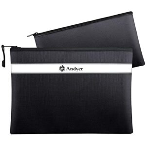 andyer fireproof document bag with money bag – 2 pack 13.4”x10” and 11″x6″ waterproof & fireproof bags – fireproof safe storage pouch with zipper for a4 documents, money, cash, passport and tablet