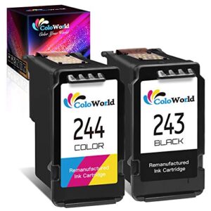 coloworld remanufactured ink cartridge replacement for canon pg-243 cl-244 pg-245xl cl-246xl for pixma mx492 mx490 tr4520 mg2522 mg2922 mg2520 mg2920 mg3022 ip2820 ts202 printer (1 black 1 color)